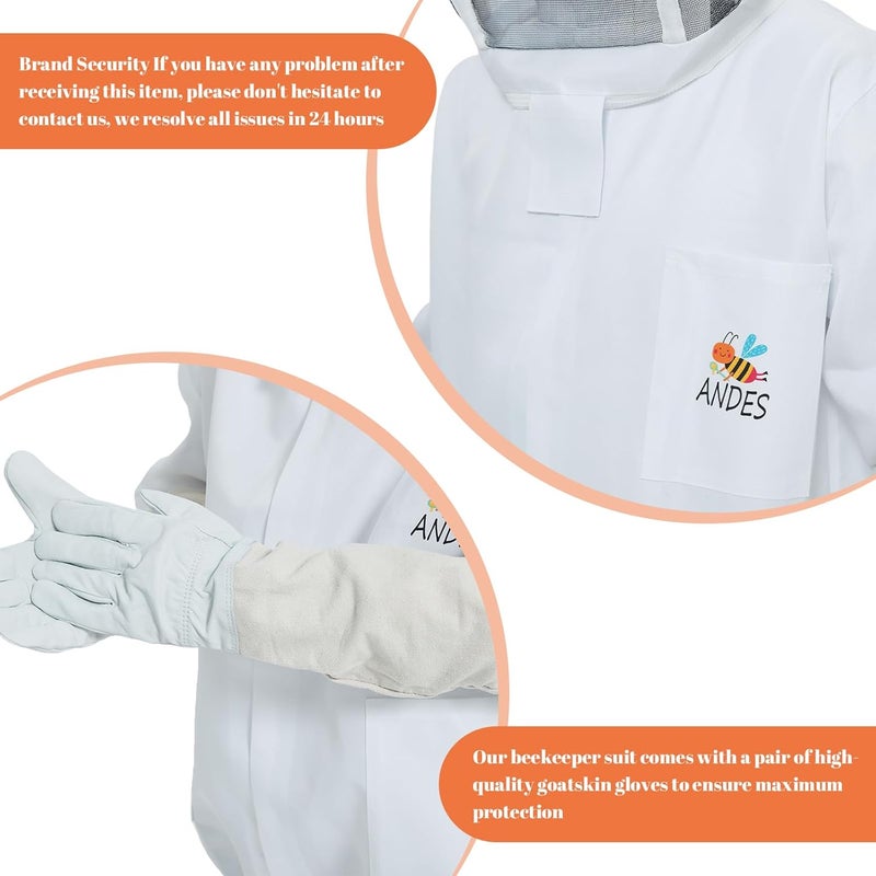 ANDES Bee Suit - Polycotton Beekeeping Jacket with Gloves (XL) - Image 4